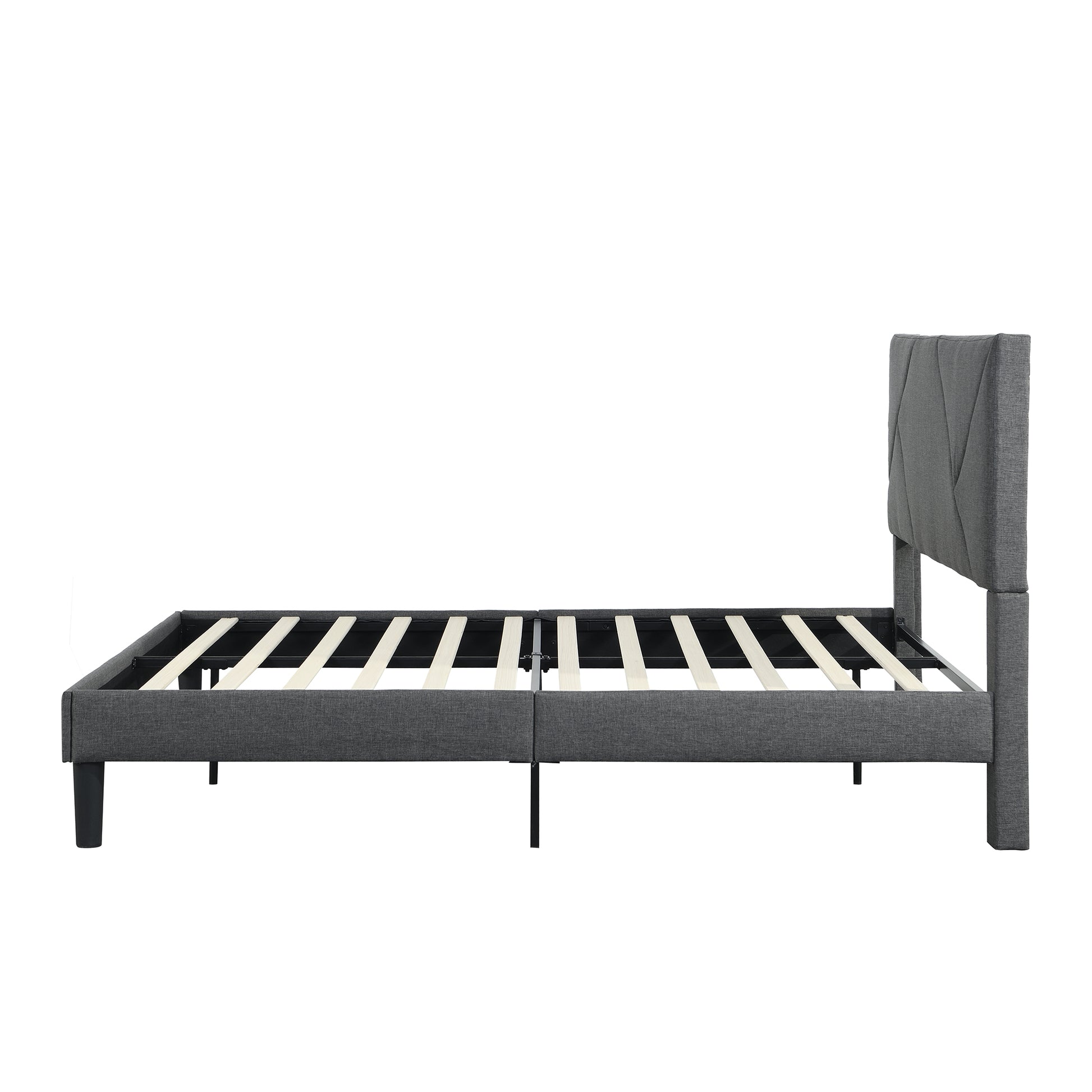 Queen Size Upholstered Platform Bed Frame With Headboard, Strong Wood Slat Support, Mattress Foundation, No Box Spring Needed, Easy Assembly, Gray Gray Fabric
