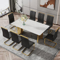 Modern Minimalist Dining Table. The White Imitation Marble Glass Desktop Is Equipped With Golden Metal Legs. Suitable For Restaurants And Living Rooms 71 