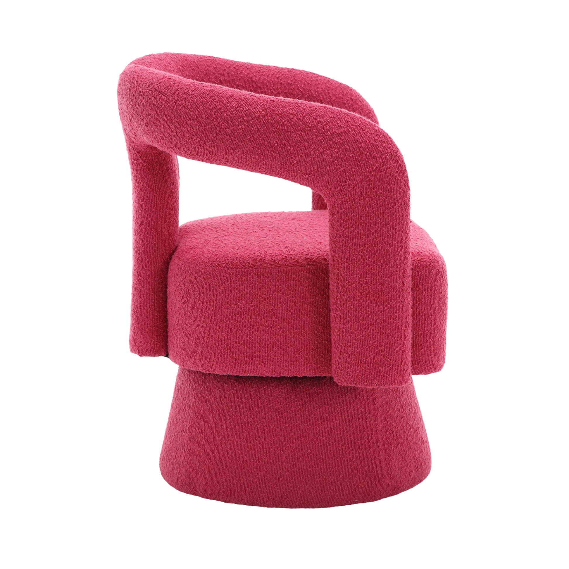 Coolmore 360 Degree Swivel Cuddle Barrel Accent Chairs, Round Armchairs With Wide Upholstered, Fluffy Fabric Chair For Living Room, Bedroom, Office, Waiting Rooms Rose Red Boucle Rose Red Foam Boucle