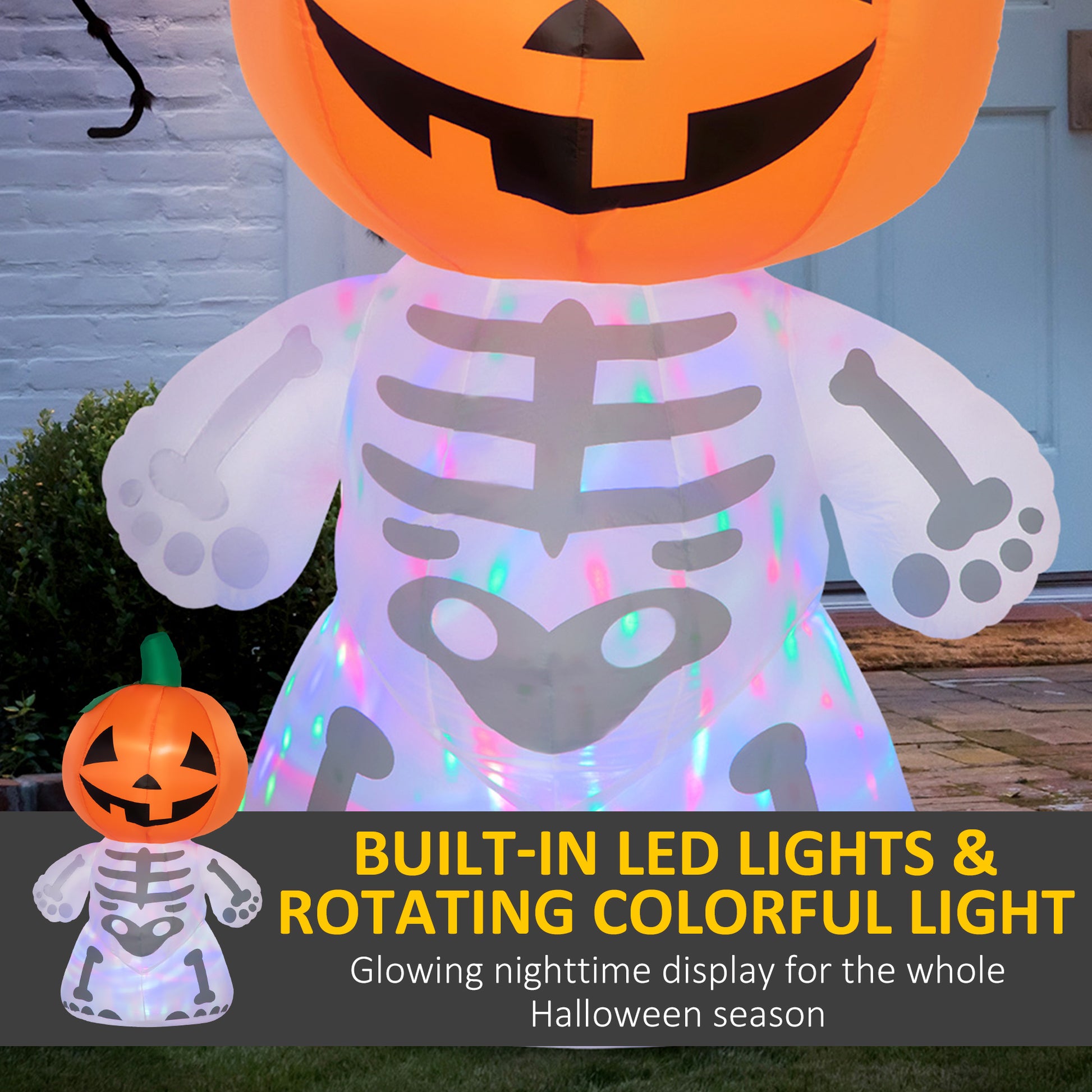 6Ft Halloween Inflatables Outdoor Decorations, Smiling Skeleton Ghost With Pumpkin Head, Blow Up Led Yard Decor For Garden, Lawn, Party, Holiday, Waterproof Orange Polyester