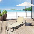 Foldable Outdoor Chaise Lounge Chair, 5 Level Reclining Camping Tanning Chair With Strong Oxford Fabric For Beach, Yard, Patio, Pool, Beige Beige Steel