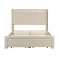 Queen Size Bed Frame With 2 Storage Drawers, Upholstered Bed Frame With Wingback Headboard Storage Shelf Built In Usb Charging Stations And Strong Wood Slats Support, No Box Spring Needed, Beige Box Spring Not Required Queen Beige Composite Bedroom Bed