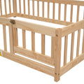Full House Shaped Headboard Floor Bed With Fence,Natural Full Natural Wood Bedroom American Design Pine Bed Frame Pine