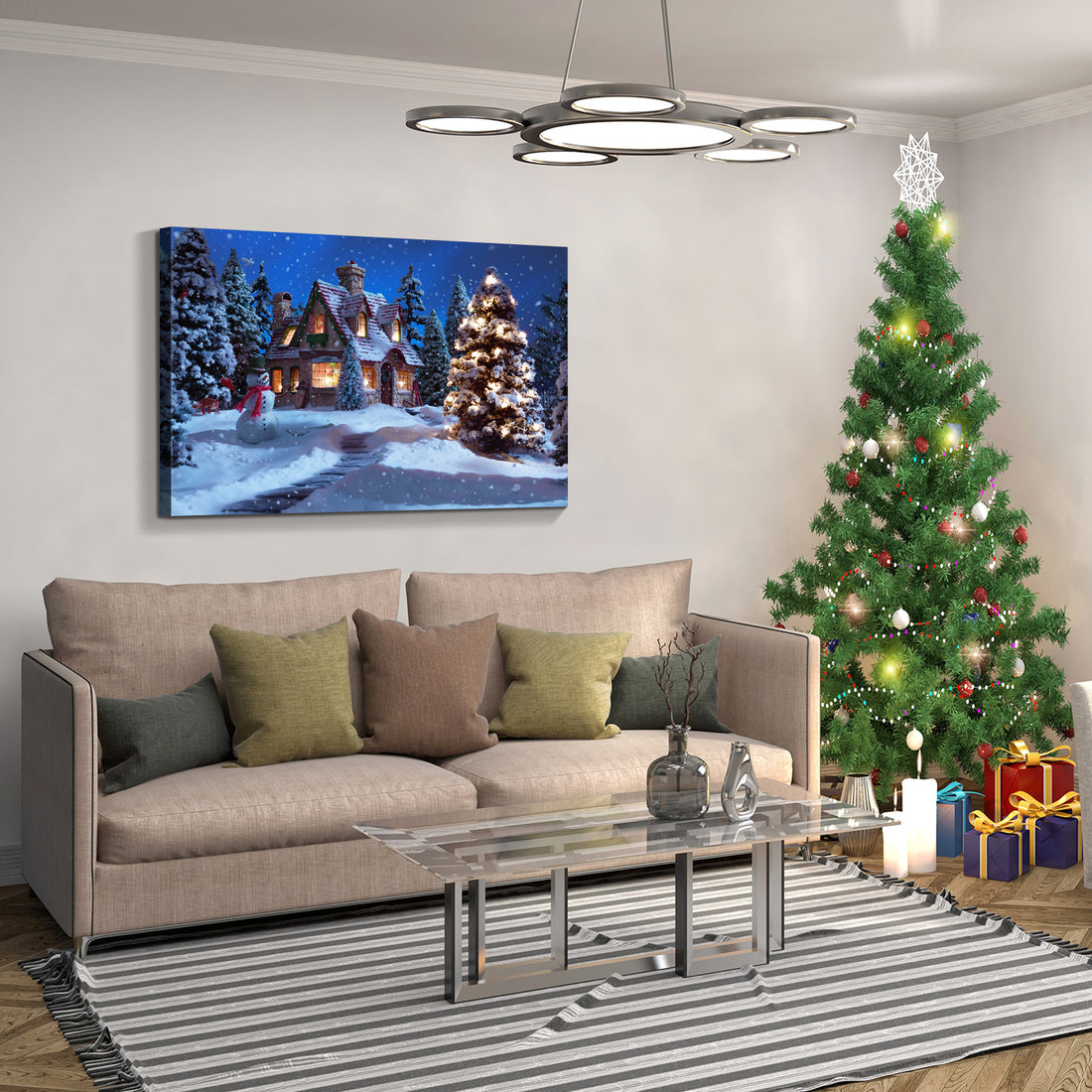 Framed Canvas Wall Art Decor Painting For Chrismas, Chrismas Tree In Forest Chrismas Gift Painting For Chrismas Gift, Decoration For Chrismas Eve Living Room, Bedroom Decor 3624In Thickness 1.5Inch