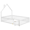 Full House Shaped Headboard Floor Bed With Fence ,White Full White Wood Bedroom American Design Pine Bed Frame Pine