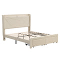 Queen Size Bed Frame With 2 Storage Drawers, Upholstered Bed Frame With Wingback Headboard Storage Shelf Built In Usb Charging Stations And Strong Wood Slats Support, No Box Spring Needed, Beige Box Spring Not Required Queen Beige Composite Bedroom Bed