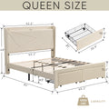 Queen Size Bed Frame With 2 Storage Drawers, Upholstered Bed Frame With Wingback Headboard Storage Shelf Built In Usb Charging Stations And Strong Wood Slats Support, No Box Spring Needed, Beige Box Spring Not Required Queen Beige Composite Bedroom Bed