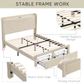 Queen Size Bed Frame With 2 Storage Drawers, Upholstered Bed Frame With Wingback Headboard Storage Shelf Built In Usb Charging Stations And Strong Wood Slats Support, No Box Spring Needed, Beige Box Spring Not Required Queen Beige Composite Bedroom Bed