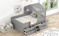 Full Size House Low Loft Bed With Four Drawers,Gray Box Spring Not Required Gray Wood Pine