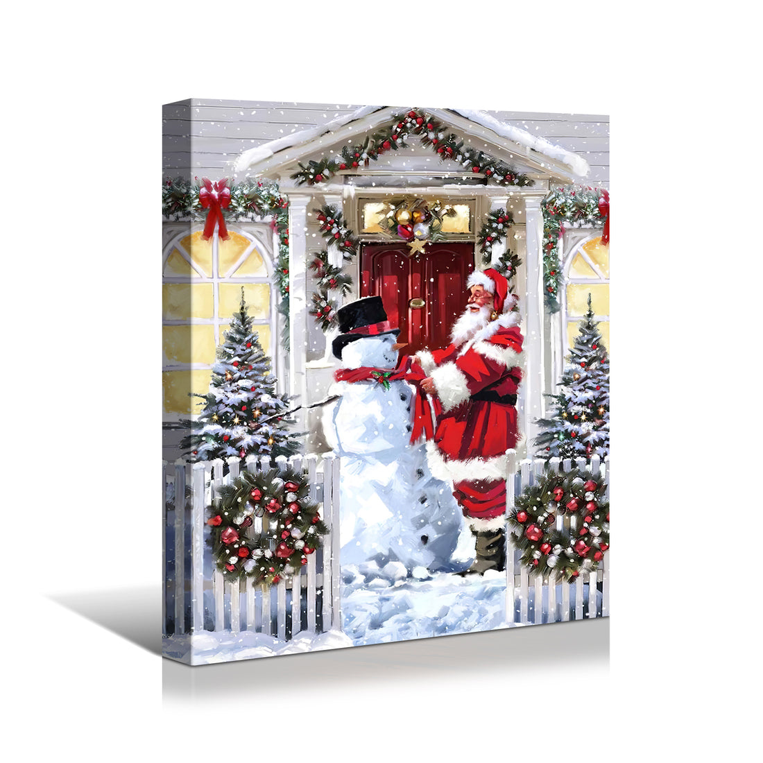 Framed Canvas Wall Art Decor Painting For Chrismas, Santa Claus With Snowman Painting For Chrismas Gift, Decoration For Chrismas Eve Office Living Room, Bedroom Decor Ready To Hang Rectangle Framed