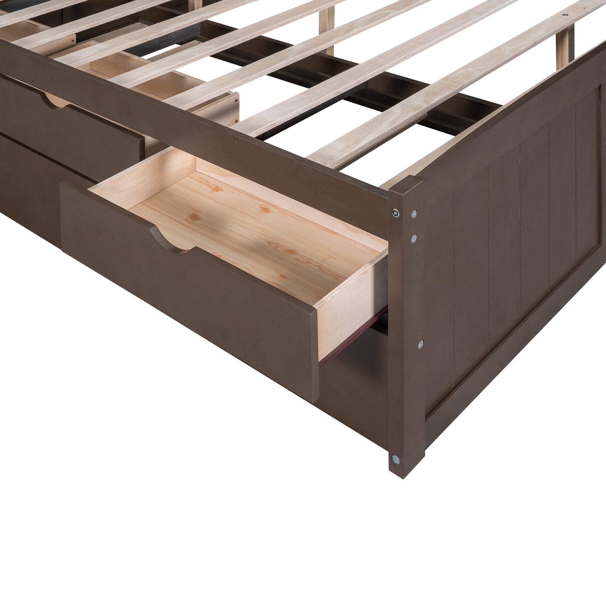 Full Size Wooden Captain Bed With Built In Bookshelves,Three Storage Drawers And Trundle,Antique Grey Antique Gray Solid Wood Mdf