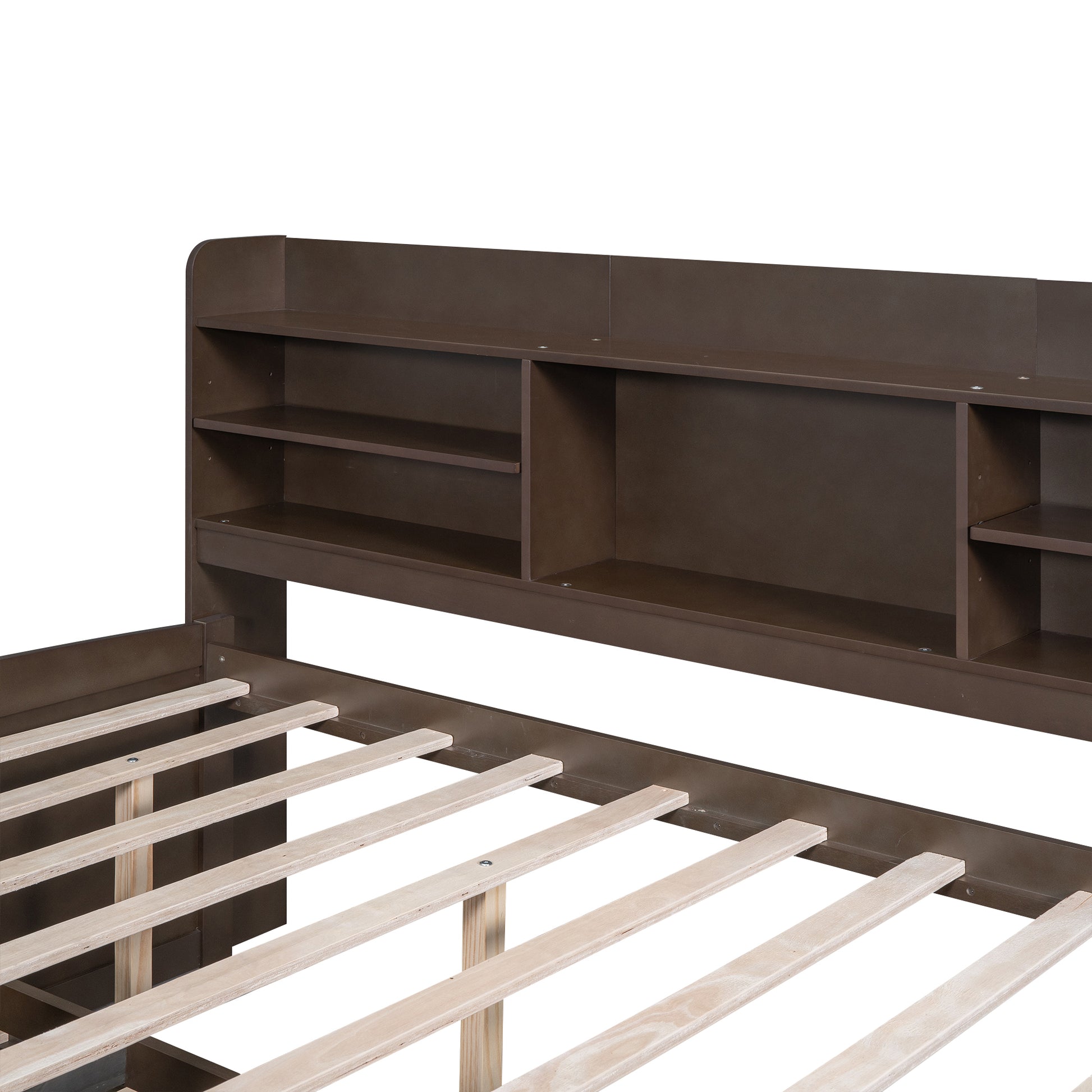 Full Size Wooden Captain Bed With Built In Bookshelves,Three Storage Drawers And Trundle,Antique Grey Antique Gray Solid Wood Mdf