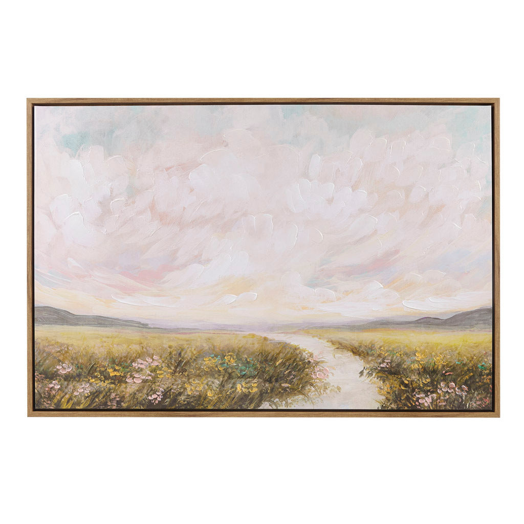 Hand Embellished Framed Canvas Abstract Landscape Wall Art Green Multi Wood