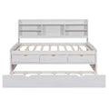 Full Size Wooden Captain Bed With Built In Bookshelves,Three Storage Drawers And Trundle,White Wash White Solid Wood Mdf