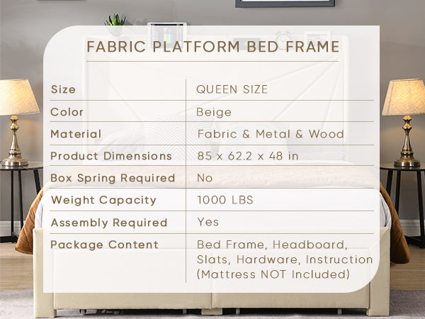 Queen Size Bed Frame With 2 Storage Drawers, Upholstered Bed Frame With Wingback Headboard Storage Shelf Built In Usb Charging Stations And Strong Wood Slats Support, No Box Spring Needed, Beige Box Spring Not Required Queen Beige Composite Bedroom Bed