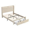 Queen Size Bed Frame With 2 Storage Drawers, Upholstered Bed Frame With Wingback Headboard Storage Shelf Built In Usb Charging Stations And Strong Wood Slats Support, No Box Spring Needed, Beige Box Spring Not Required Queen Beige Composite Bedroom Bed