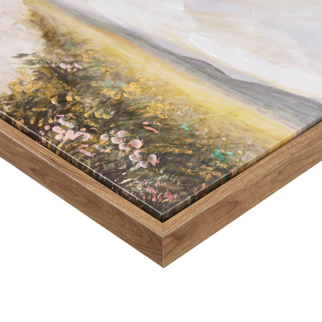 Hand Embellished Framed Canvas Abstract Landscape Wall Art Green Multi Wood