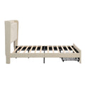 Queen Size Bed Frame With 2 Storage Drawers, Upholstered Bed Frame With Wingback Headboard Storage Shelf Built In Usb Charging Stations And Strong Wood Slats Support, No Box Spring Needed, Beige Box Spring Not Required Queen Beige Composite Bedroom Bed