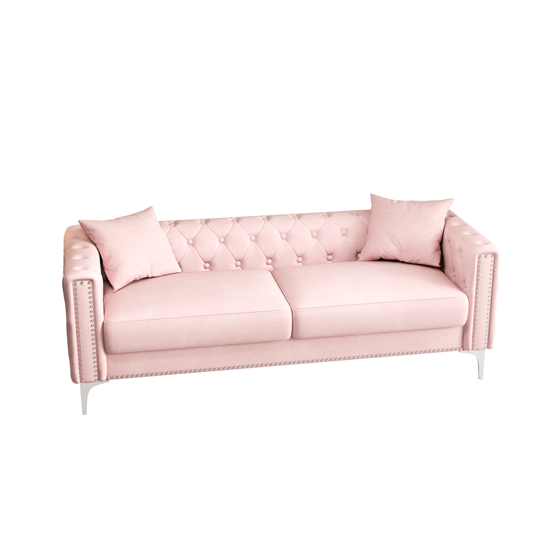 Sofa Includes 2 Pillows, 83 "Pink Velvet Triple Sofa, Suitable For Large And Small Spaces Pink Velvet