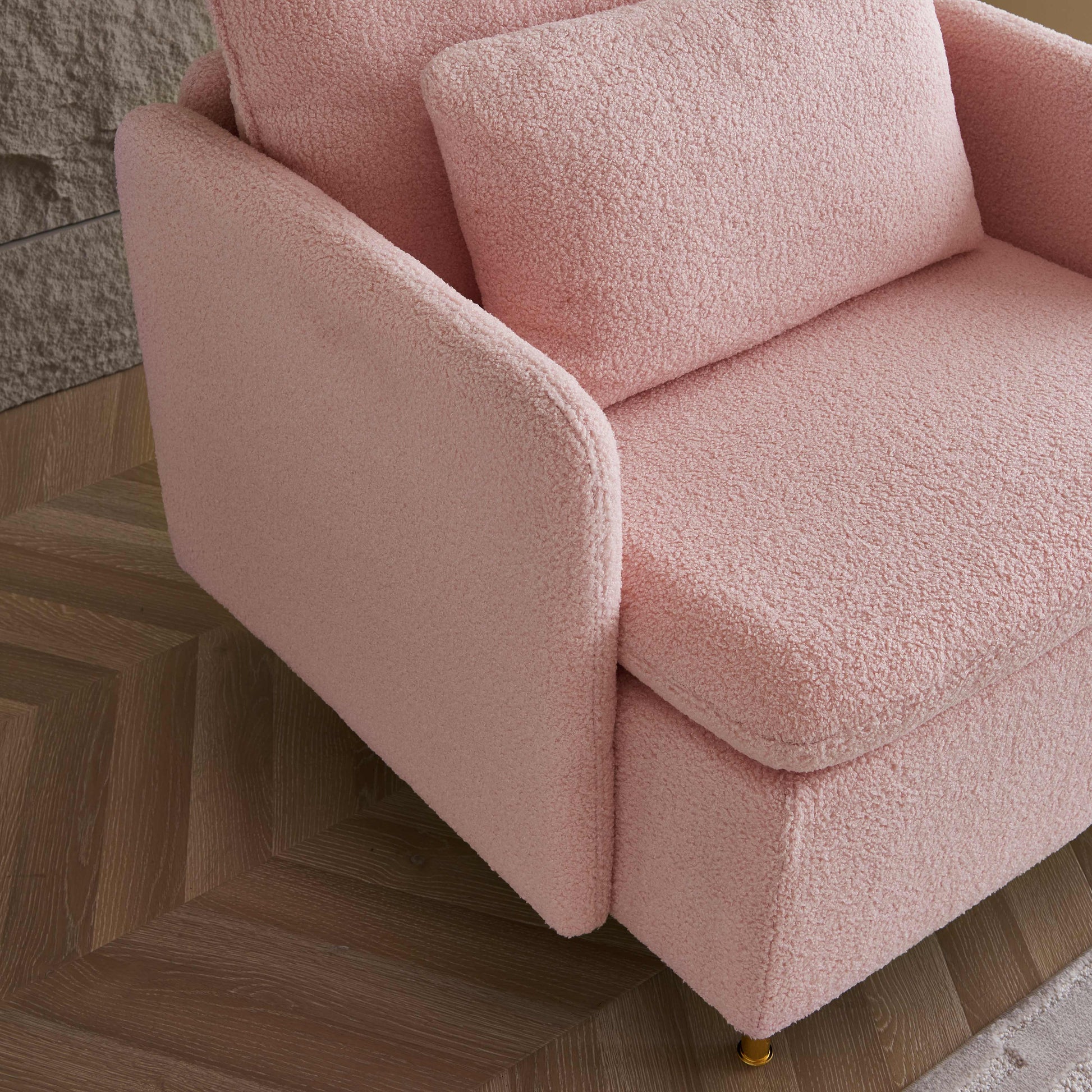 Modern Accent Chair, Sherpa Upholstered Cozy Comfy Armchair, Furry Reading Chair With Slim Armrest, Fuzzy Single Club Sofa Chairs For Living Room Bedroom Waiting Room Office Ivory Pink Foam Solid Wood