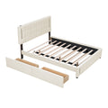 Queen Size Upholstered Platform Bed With Trundle And Drawers, Beige Queen Beige Upholstered