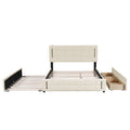 Queen Size Upholstered Platform Bed With Trundle And Drawers, Beige Queen Beige Upholstered