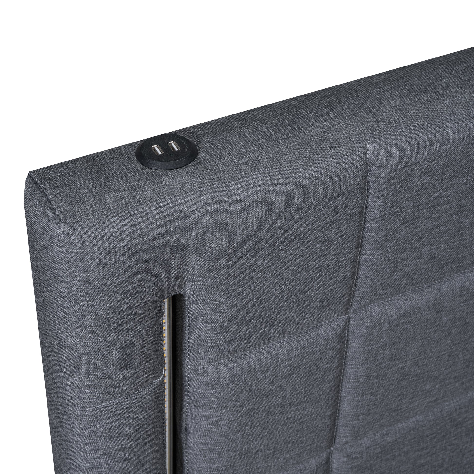 Queen Size Upholstered Platform Bed With Trundle And Drawers, Gray Queen Gray Upholstered