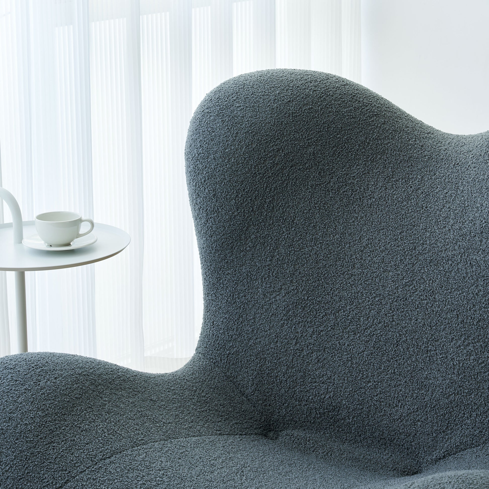 Modern Accent Chair And Ottoman Set, High Back Sherpa Blouce Fabric Armchair With Footstool For Living Room, Lounge, Bedroom, Reading Room, Office Gray Foam