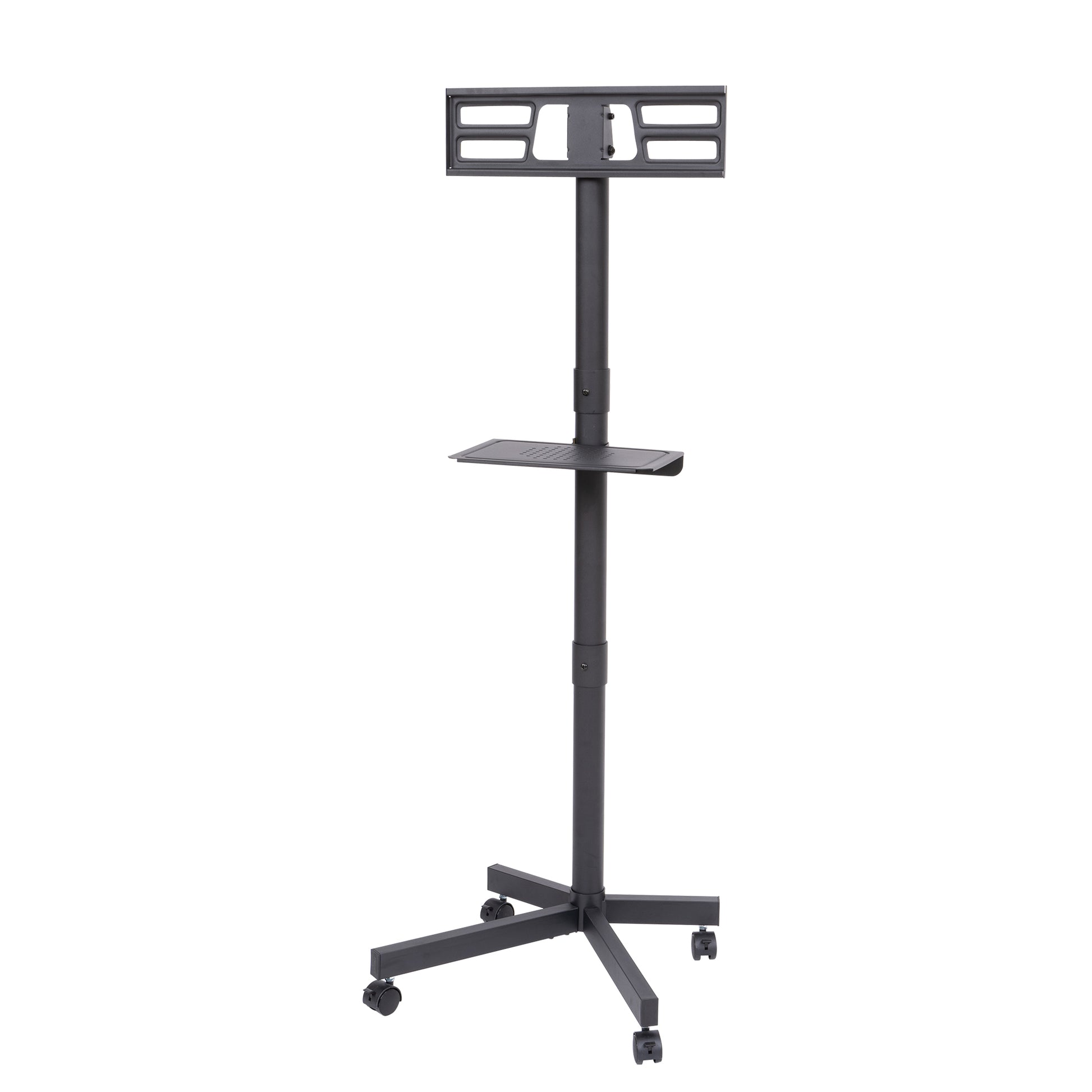 Mobile Tv Stand On Wheels, Height Adjustable Tilt Rolling Tv Stand With Media Shelf For 23 60 Inch Led, Lcd, Oled Flat&Curved Tvs, Holds Up To 55Lbs, Max Vesa 400X400Mm Black Stainless Steel