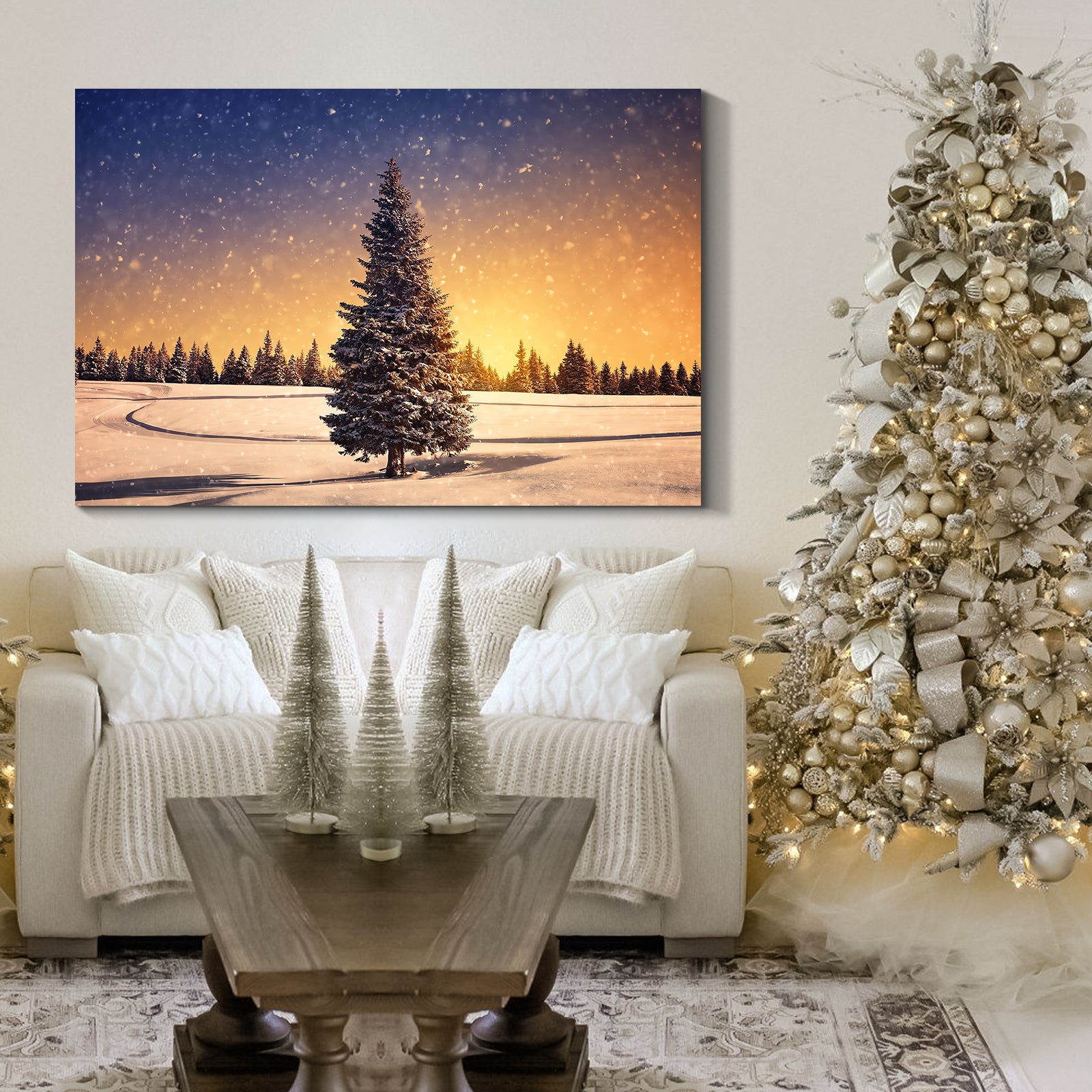 Framed Canvas Wall Art Decor Painting For Chrismas, Chrismas Tree In Dawn Chrismas Gift Painting For Chrismas Gift, Decoration For Chrismas Eve Office Living Room, Bedroom Decor Ready To Han