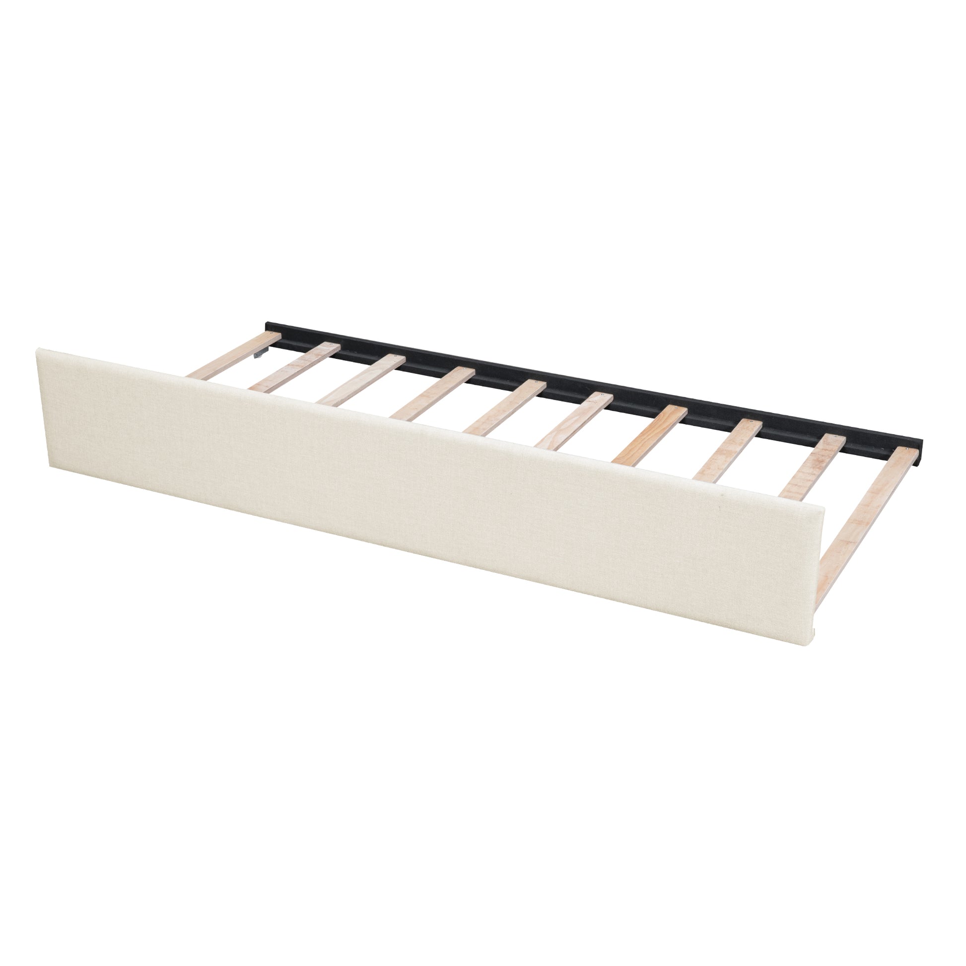 Queen Size Upholstered Platform Bed With Trundle And Drawers, Beige Queen Beige Upholstered