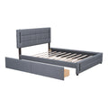 Queen Size Upholstered Platform Bed With Trundle And Drawers, Gray Queen Gray Upholstered