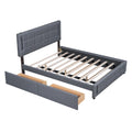Queen Size Upholstered Platform Bed With Trundle And Drawers, Gray Queen Gray Upholstered