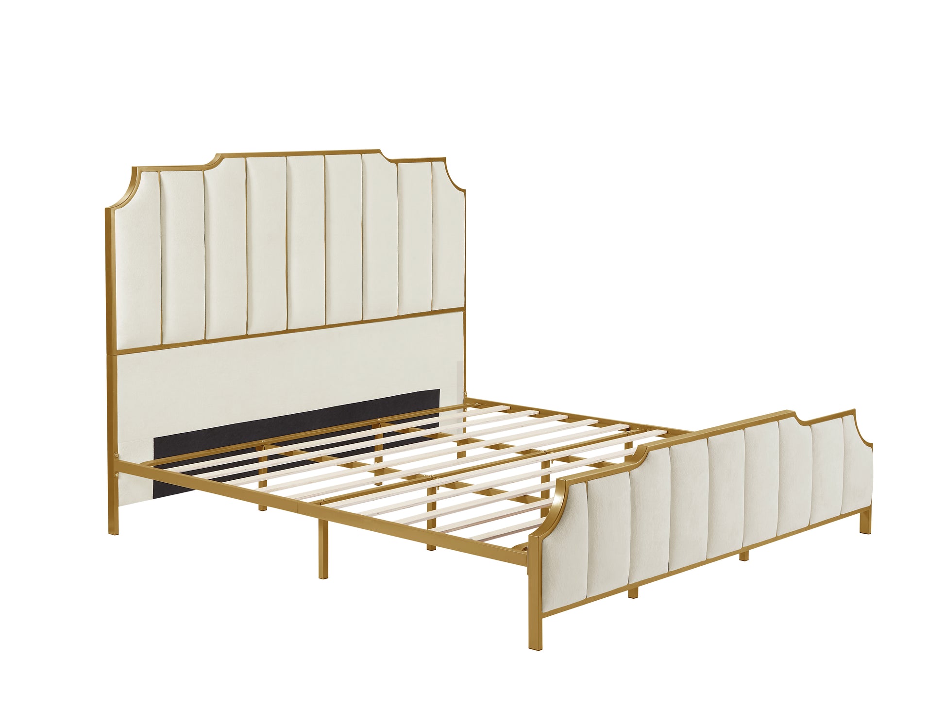 King Size Bed Frame,Upholstered Platform Bed & High Headboard With Wood Slat Support,No Box Spring Needed,Easy Assembly, Velvet White Box Spring Not Required King White Metal Bedroom Bed Frame Velvet Metal
