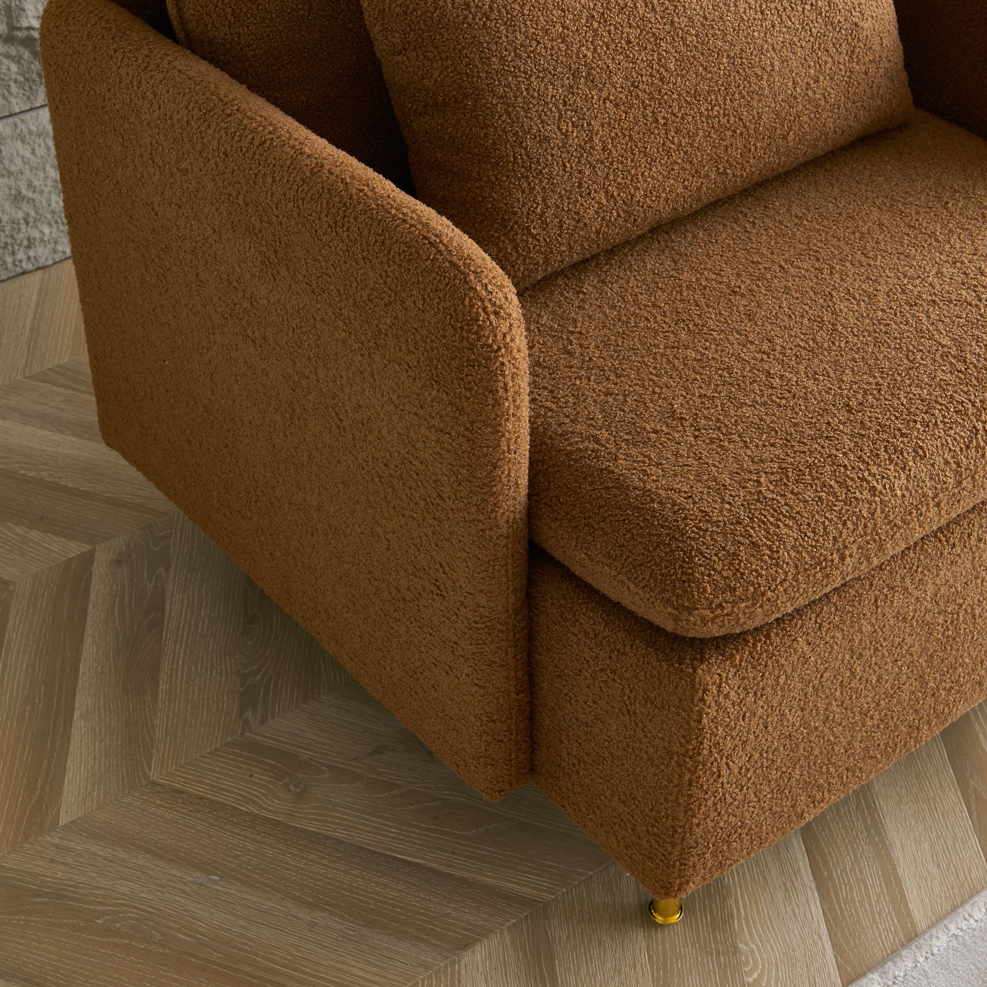 Modern Accent Chair, Sherpa Upholstered Cozy Comfy Armchair, Furry Reading Chair With Slim Armrest, Fuzzy Single Club Sofa Chairs For Living Room Bedroom Waiting Room Office Ivory Orange Foam Solid Wood