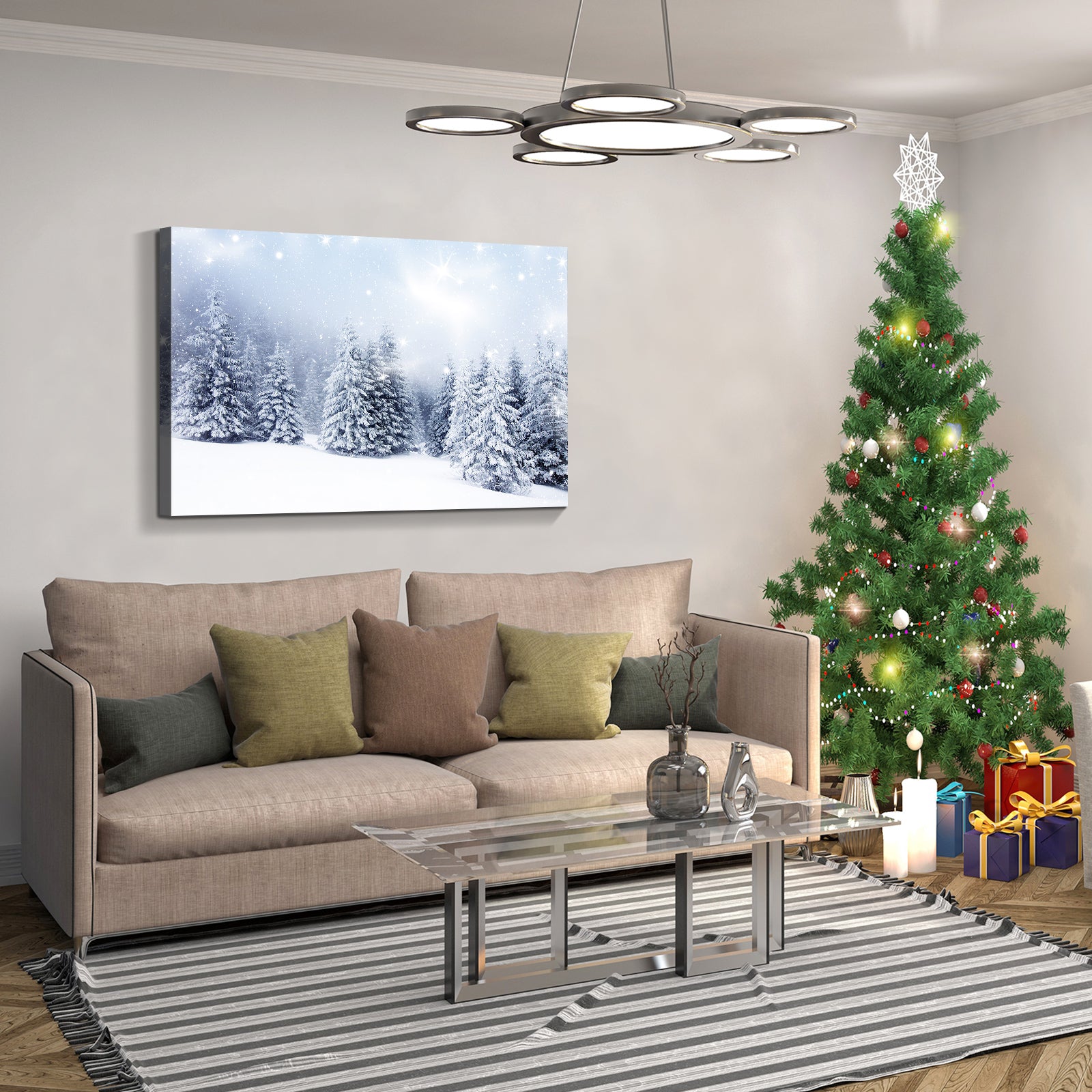 Framed Canvas Wall Art Decor Painting For Chrismas, Winter Pine Forest Chrismas Gift Painting For Chrismas Gift, Decoration For Chrismas Eve Office Living Room, Bedroom Decor Ready To Han Rectangle