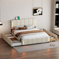Queen Size Upholstered Platform Bed With Trundle And Drawers, Beige Queen Beige Upholstered