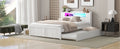 Queen Size Wood Storage Platform Bed With Led, 2 Drawers And 1 Twin Size Trundle, White Box Spring Not Required Queen White Wood Bedroom Bed Frame Solid Wood Mdf