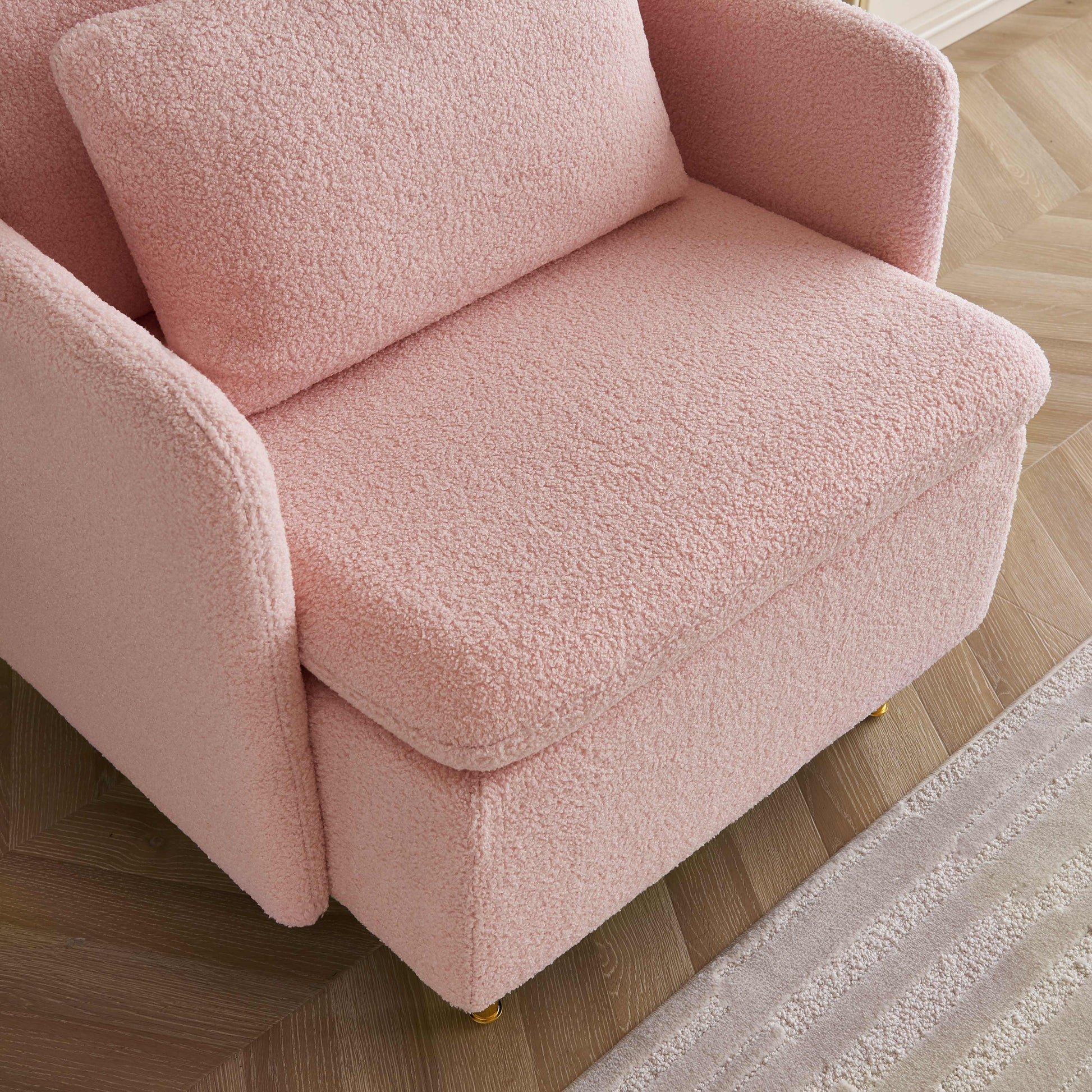 Modern Accent Chair, Sherpa Upholstered Cozy Comfy Armchair, Furry Reading Chair With Slim Armrest, Fuzzy Single Club Sofa Chairs For Living Room Bedroom Waiting Room Office Ivory Pink Foam Solid Wood