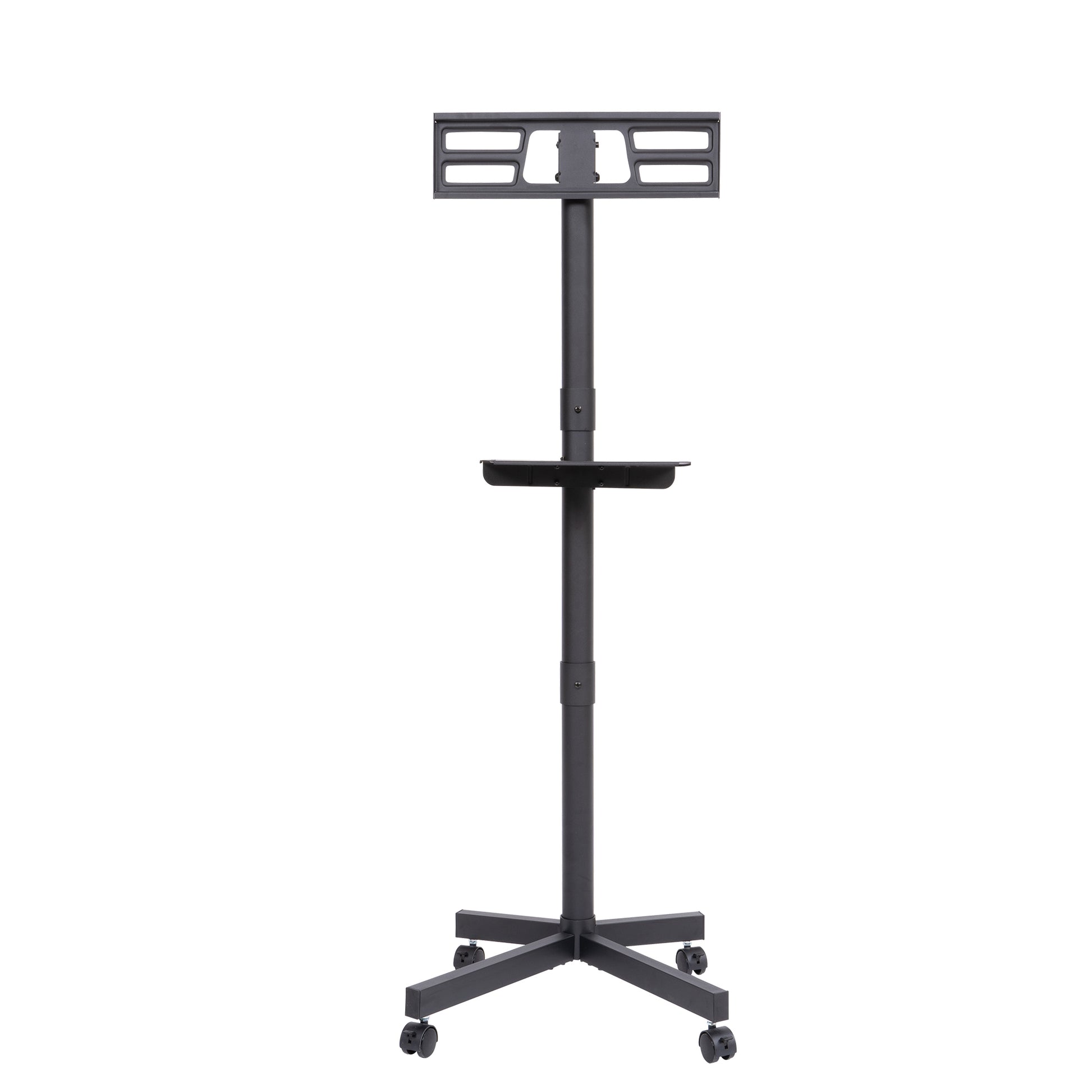 Mobile Tv Stand On Wheels, Height Adjustable Tilt Rolling Tv Stand With Media Shelf For 23 60 Inch Led, Lcd, Oled Flat&Curved Tvs, Holds Up To 55Lbs, Max Vesa 400X400Mm Black Stainless Steel