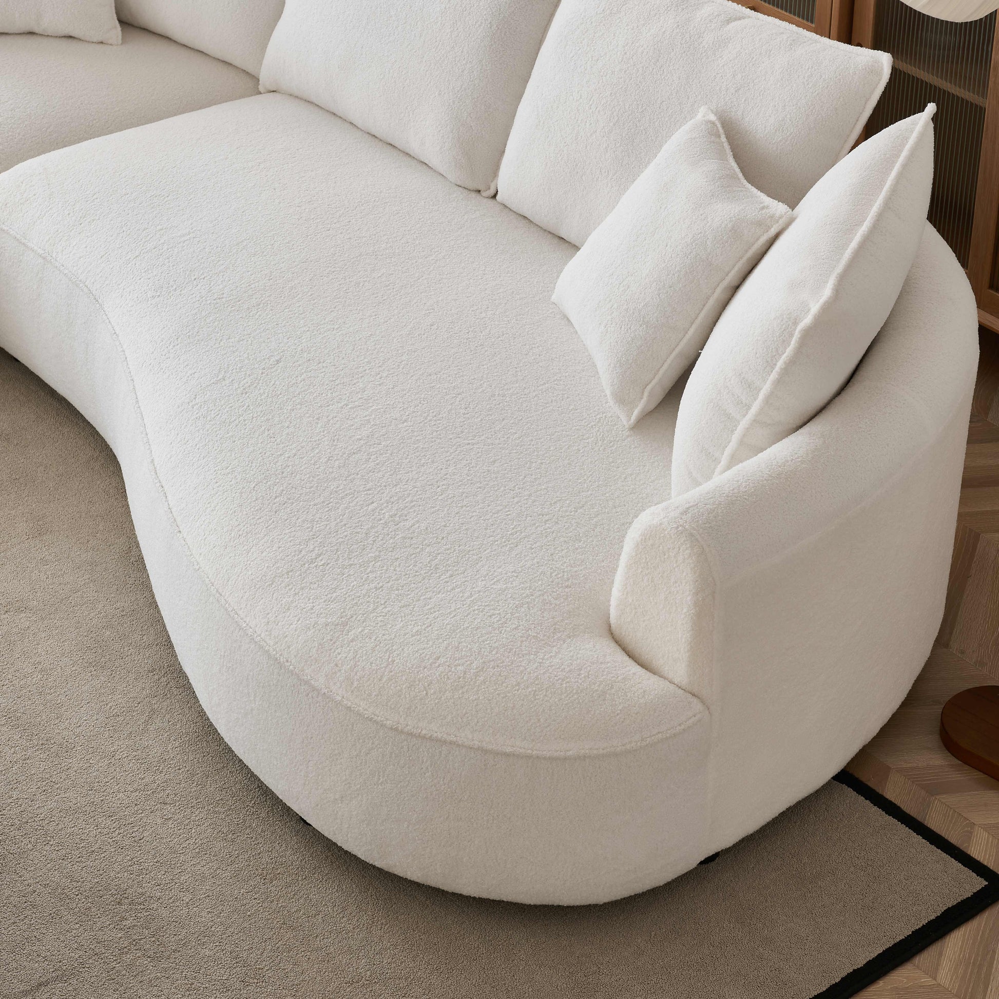 122.8" Curved Sofa Modern Curved Couch Living Room Modular Sectional Sofa, Mid Century Upholstered Couch Sherpa Boucle Fabric Sofa For Bedroom Apartment Left Hand Facing White Wood