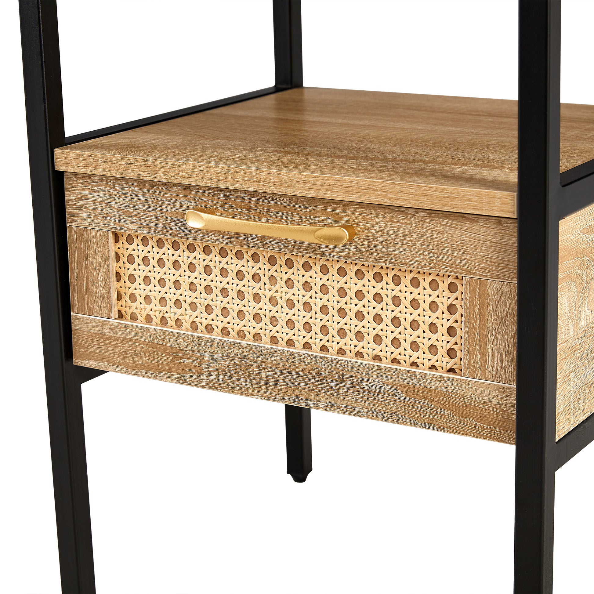 15.75" Rattan End Table With Power Outlet & Usb Portsmodern Nightstand With Drawer And Metal Legs, Side Table For Living Room, Bedroom,Natural 1 Pc Natural Mdf Metal