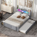 Queen Size Wood Storage Platform Bed With Led, 2 Drawers And 1 Twin Size Trundle, Gray Box Spring Not Required Queen Gray Wood Bedroom Bed Frame Solid Wood Mdf