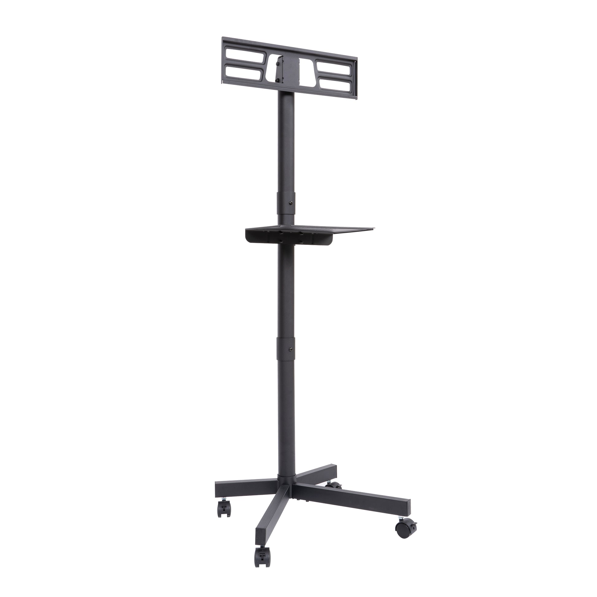 Mobile Tv Stand On Wheels, Height Adjustable Tilt Rolling Tv Stand With Media Shelf For 23 60 Inch Led, Lcd, Oled Flat&Curved Tvs, Holds Up To 55Lbs, Max Vesa 400X400Mm Black Stainless Steel
