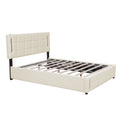 Queen Size Upholstered Bed With Hydraulic Storage System And Led Light, Beige Queen Beige Linen