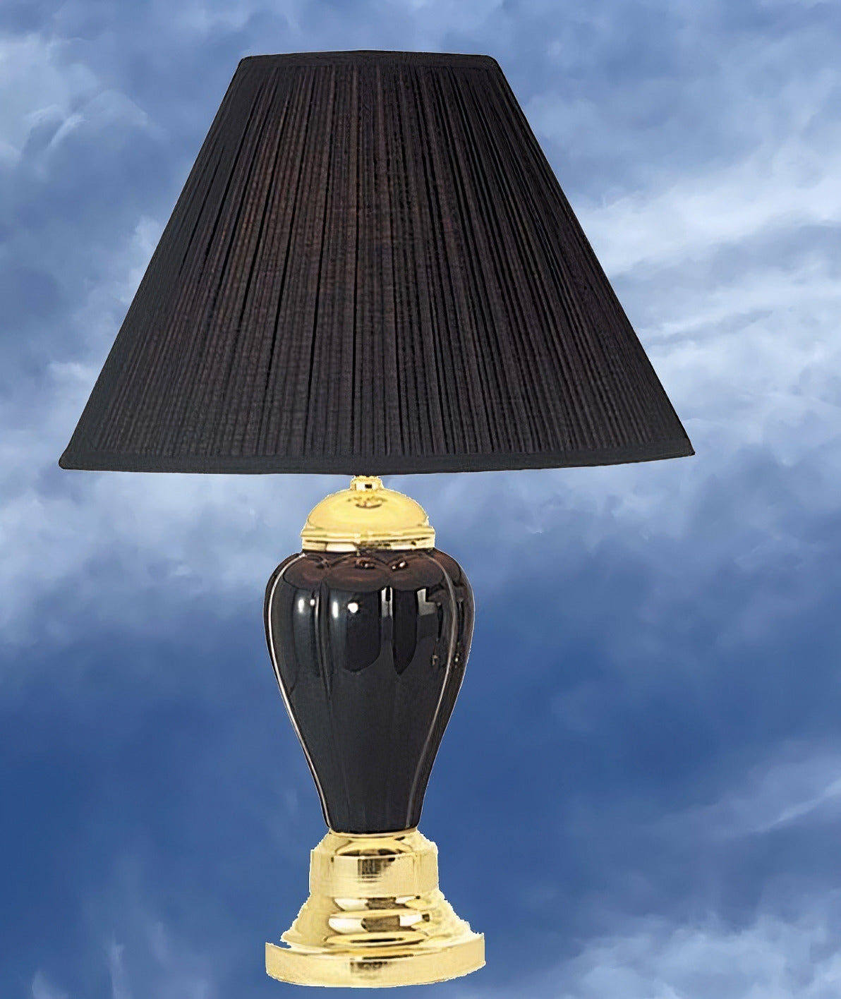 27" Tall Ceramic Table Lamp, Urn Shaped With Black Finish, Linen Shade Black Ceramic