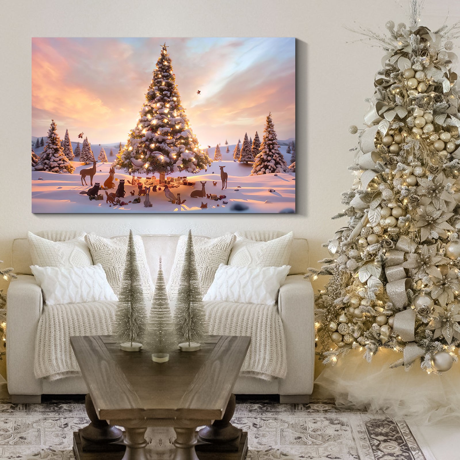 Framed Canvas Wall Art Decor Painting For Chrismas, Lighted Pine Tree At Night Chrismas Gift Painting For Chrismas Gift, Decoration For Chrismas Eve Living Room, Bedroom Decor 1812In Thickness 1.5In Rectangle Framed Multicolor Christmas Oversized 41In