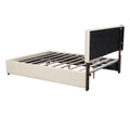 Queen Size Upholstered Bed With Hydraulic Storage System And Led Light, Beige Queen Beige Linen