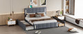 Queen Size Upholstered Platform Bed With Trundle And Drawers, Gray Queen Gray Upholstered