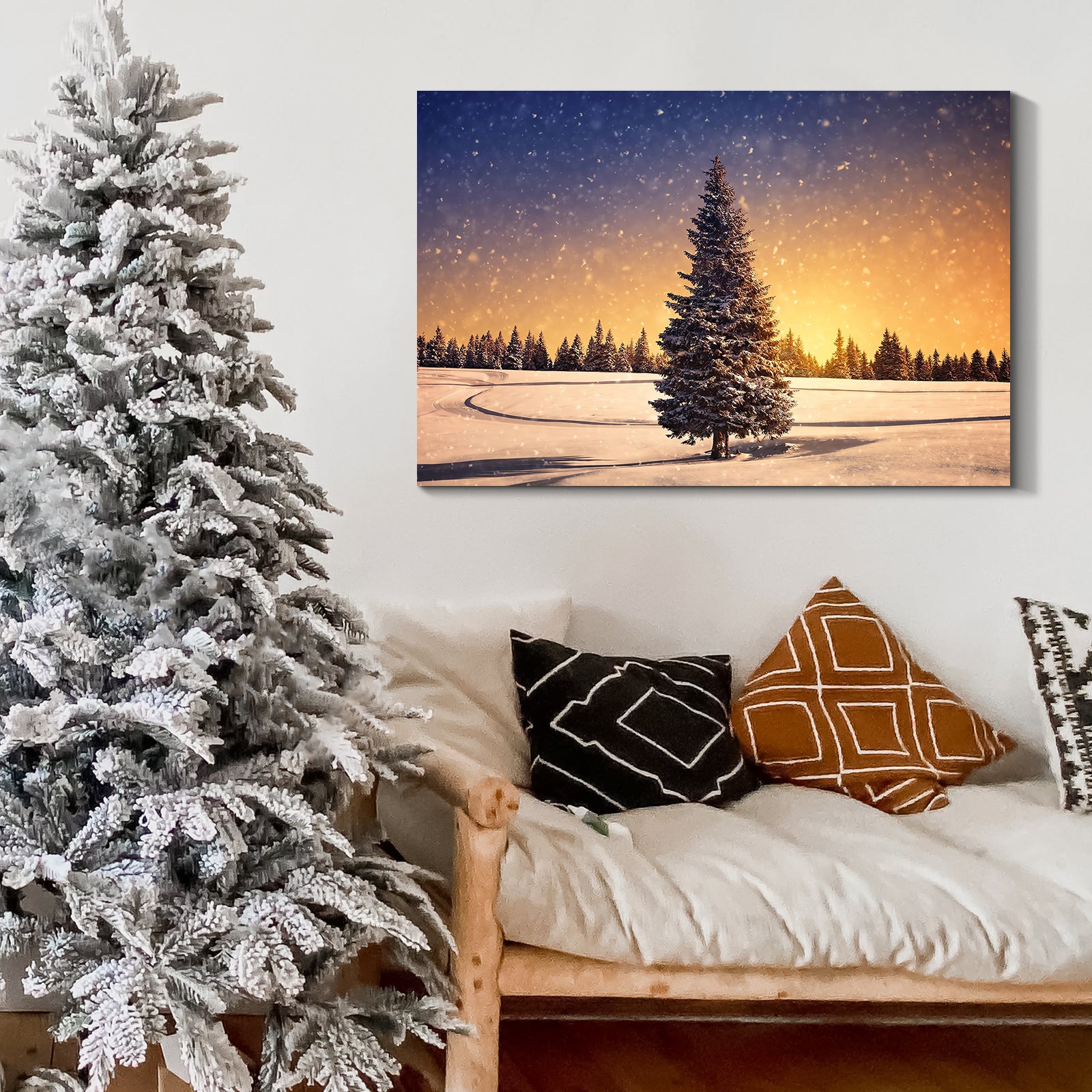 Framed Canvas Wall Art Decor Painting For Chrismas, Chrismas Tree In Dawn Chrismas Gift Painting For Chrismas Gift, Decoration For Chrismas Eve Living Room, Bedroom Decor 4028In Thickness 1.5Inch Rectangle Framed Multicolor Christmas Oversized 41In